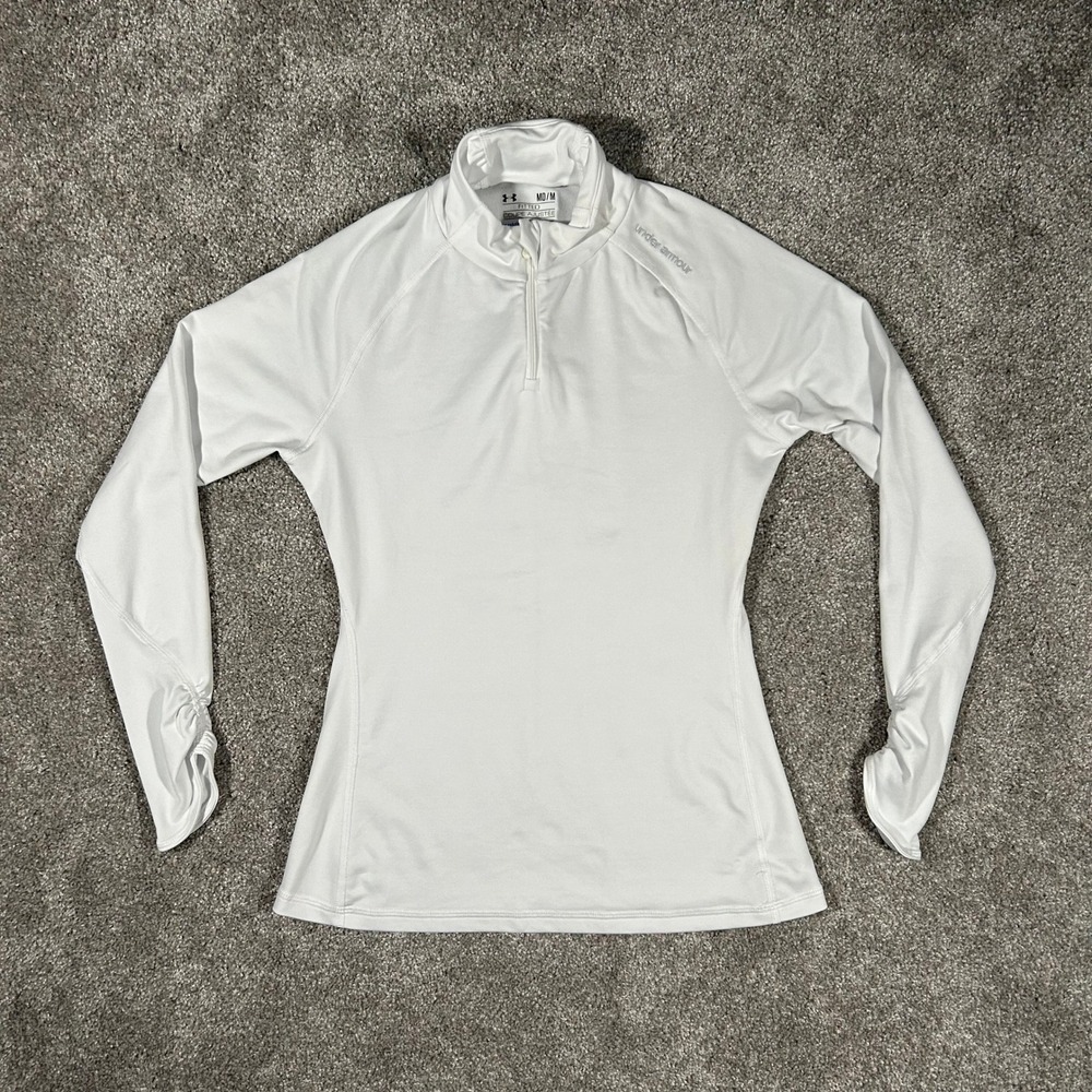 Under Armour Womens White ColdGear Fitted 1/4 Zip Long Sleeve Pullover MD